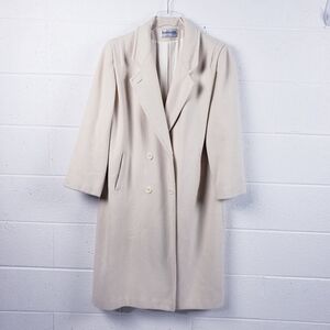 Vintage Union Made‎ Retro Cream Wool Blend Double Breasted Trench Coat Size 12